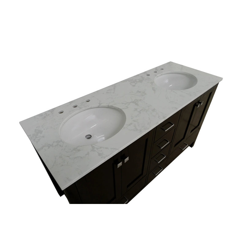 Ensemble de meuble-lavabo double 60 po Claudett, Chocolat, Carrara d'ingénierie