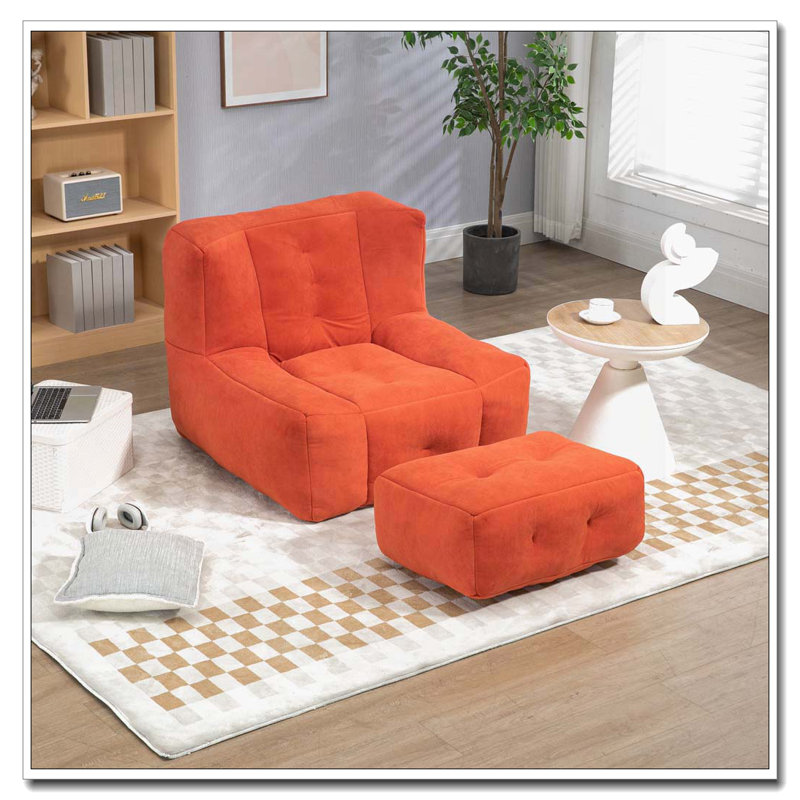 Fauteuil à billes rembourré avec repose-pieds, Rouge