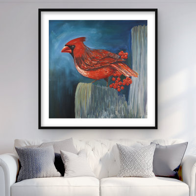 Redbreast Bird on a Branch - Contemporary Framed Print Decor