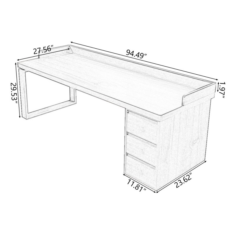 Walnut Rectangular Solid Wood desks, 29.53" H x 94.49" W x 27.56" D, Right Hand Return