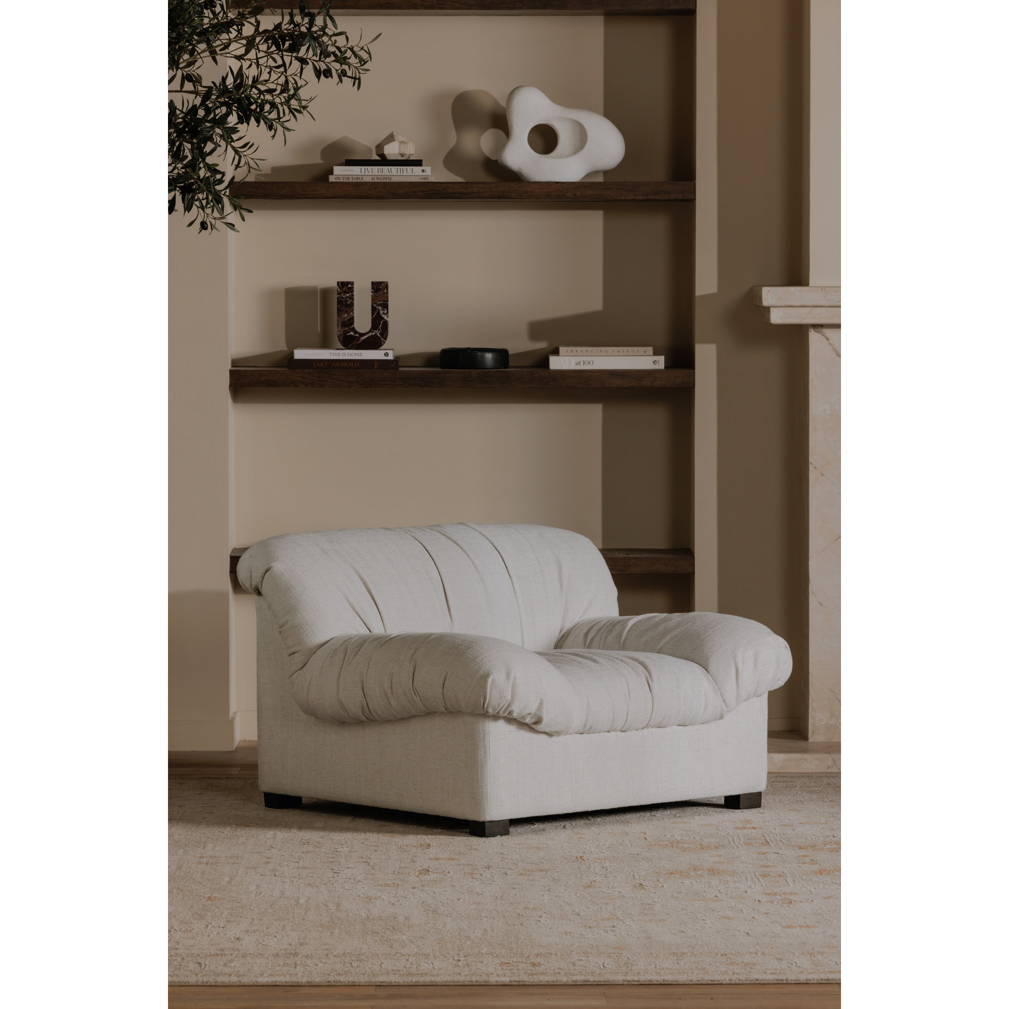 Rossini Genuine Leather Lounge Chair, Beige Polyester Blend