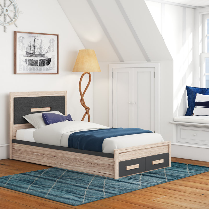 Lit plateforme tapissier simple avec rangement Lathushan