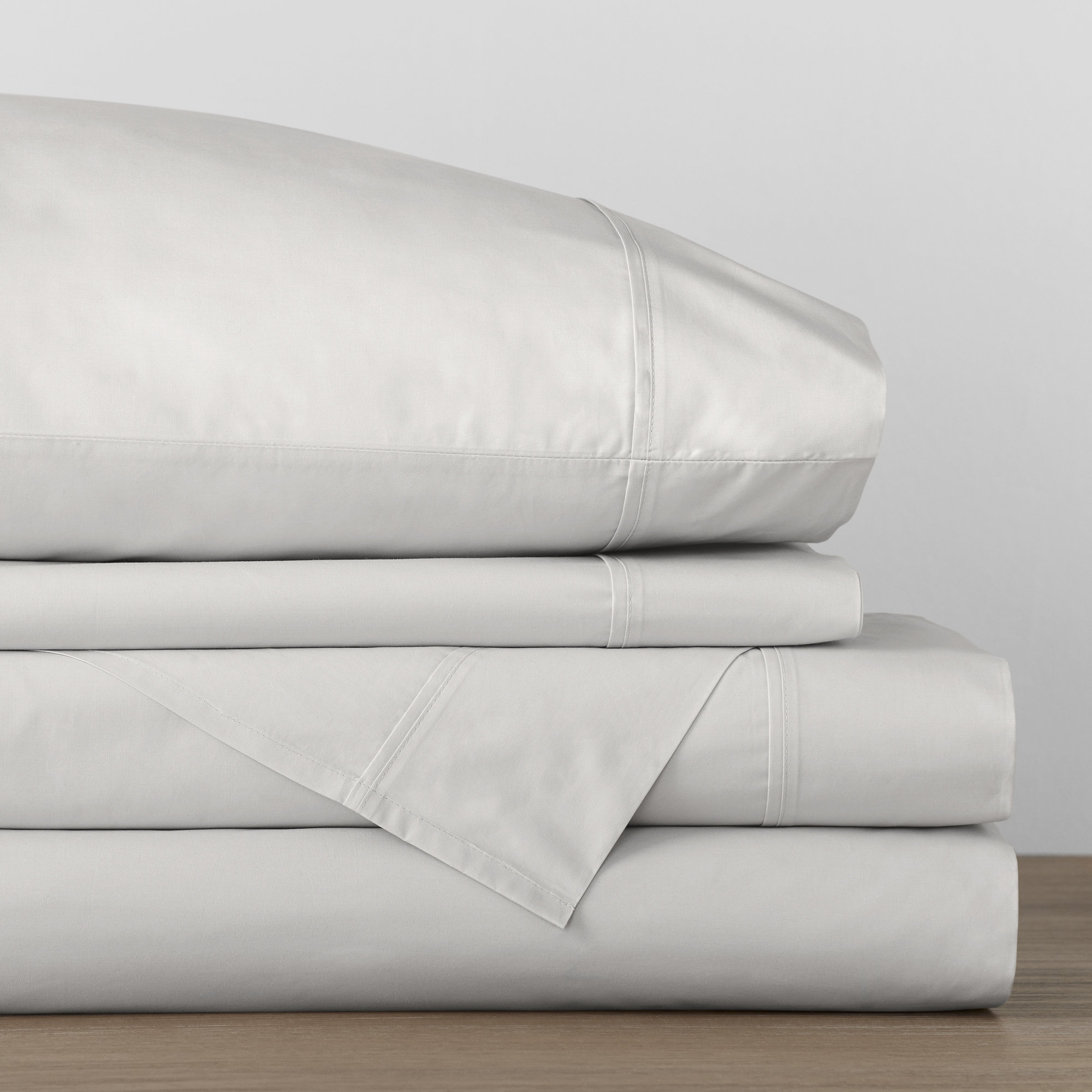 Emrik Brushed Organic Cotton Percale Sheet Set, Soft Gray, Queen
