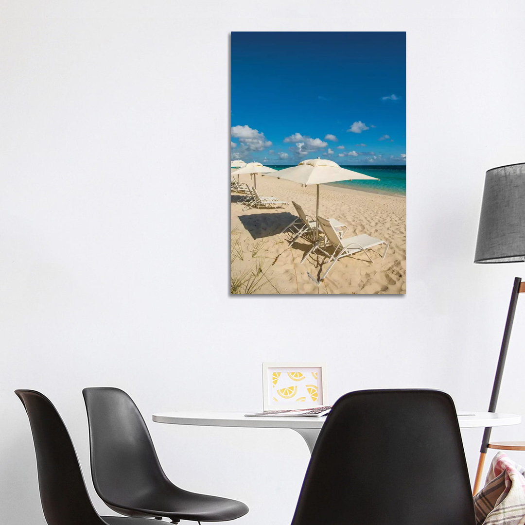 Beach Umbrellas On Grace Bay Beach II, Providenciales, Turks And Caicos Islands, Caribbean by Michael DeFreitas - Wrapped Canvas Print