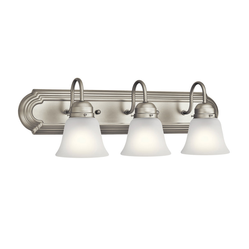 Neema 3-Light Brushed Nickel Bath Vanity Light with Satin Etched Glass Shades, Brushed Nickel