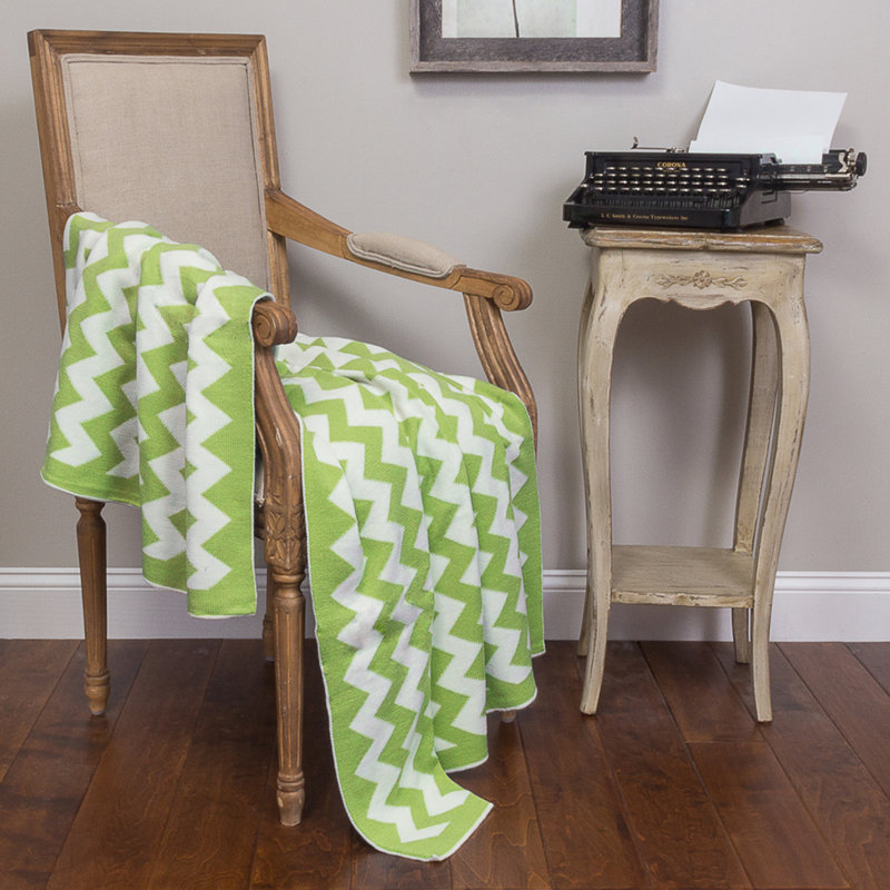 Zig Zag Hand Woven Throw Blanket, Lime Green