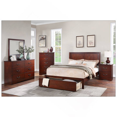 Rustic Style 1pc Eastern King Size Bed Two Panel Headboard Footboard Drawer Cherry Finish Bedroom Furniture
