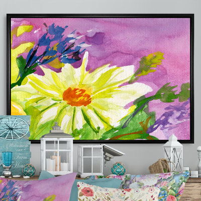 «Pink Blossoming Flowers in the Meadows II», reproduction d'art sur toile encadrée