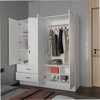 Multifunctional Wardrobe With Two Mirrors And Ample Storage For Organizing Hanging And Folded Clothes, Ideal For Bedroom Use