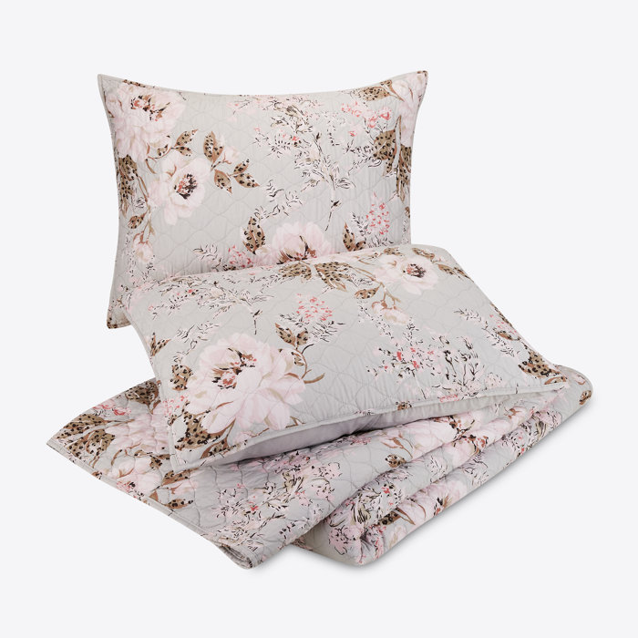 Jessica Simpson Home Leopard Floral Microfiber Floral Quilt Set | Wayfair