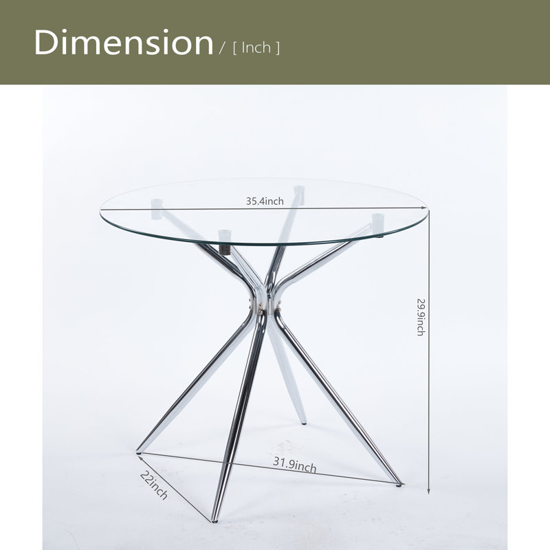 Table de salle à manger avec pieds en métal chromé et verre trempé, Chrome chrome