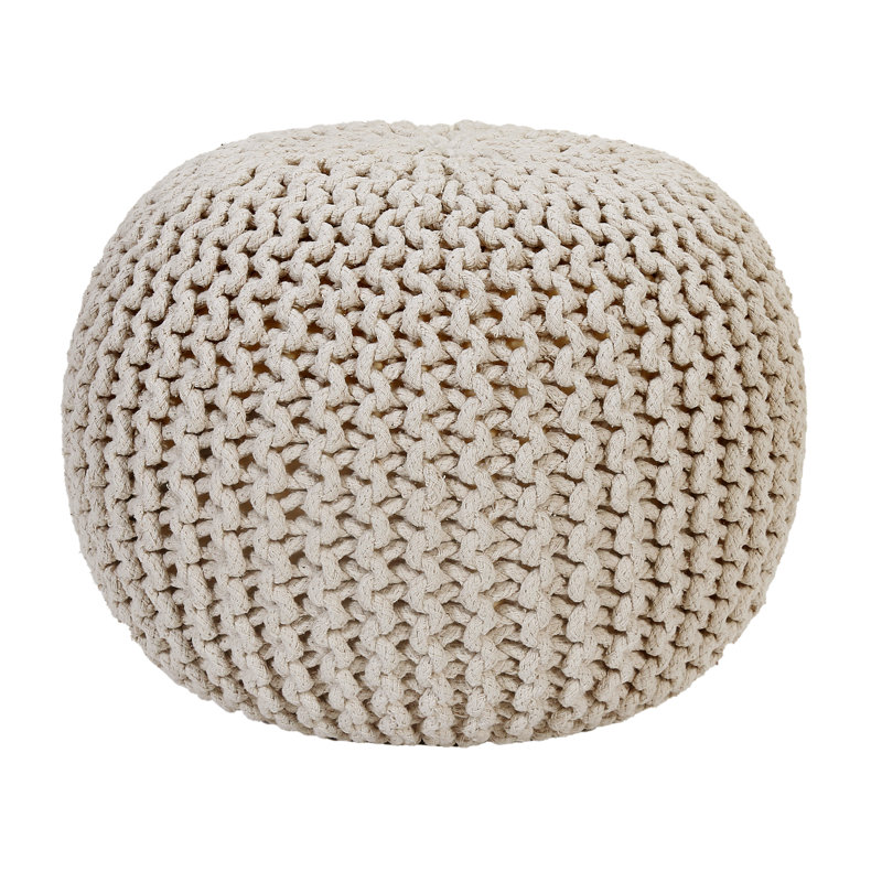 Round Pouf Foot Stool Ottoman – Cotton Knitted Cord Boho Pouffe – Cable Knit Filled Footrest For Living Room, Nursery, Bedroom, Patio & Lounge (18" X 18" X 14")