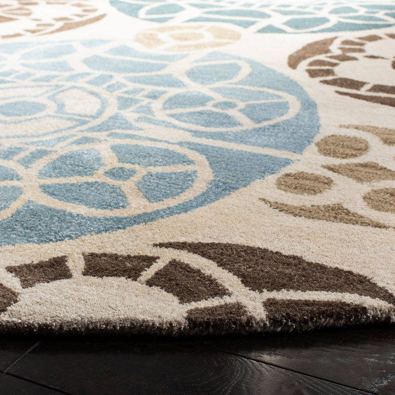 Tapis beige / bleu en laine / viscose touffeté à la main Eaton Wyndham, Rectangulaire 2 pi x 3 pi