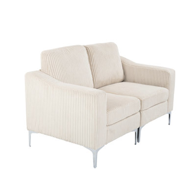 Modular Two - Seater Beige Corduroy Couch, Foam Filled Seats, Cushioned Back, Steel Legs, Quick And Painless Assembly , With Seat Fill, No Stress Setup