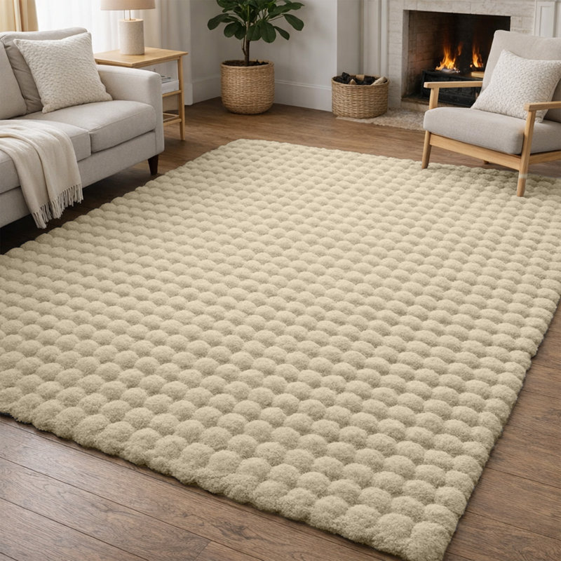 Modern Bubble Textured Shag Area Rug, Beige, Rectangle 80 x 150 cm