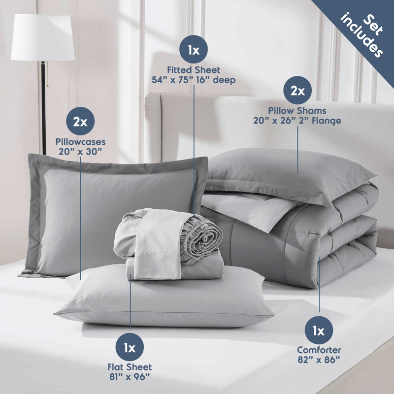 Full Grey Reversible Microfiber Bed in a Bag Set