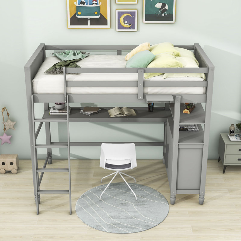 Ditsa Kids Twin Loft Bed, Gray