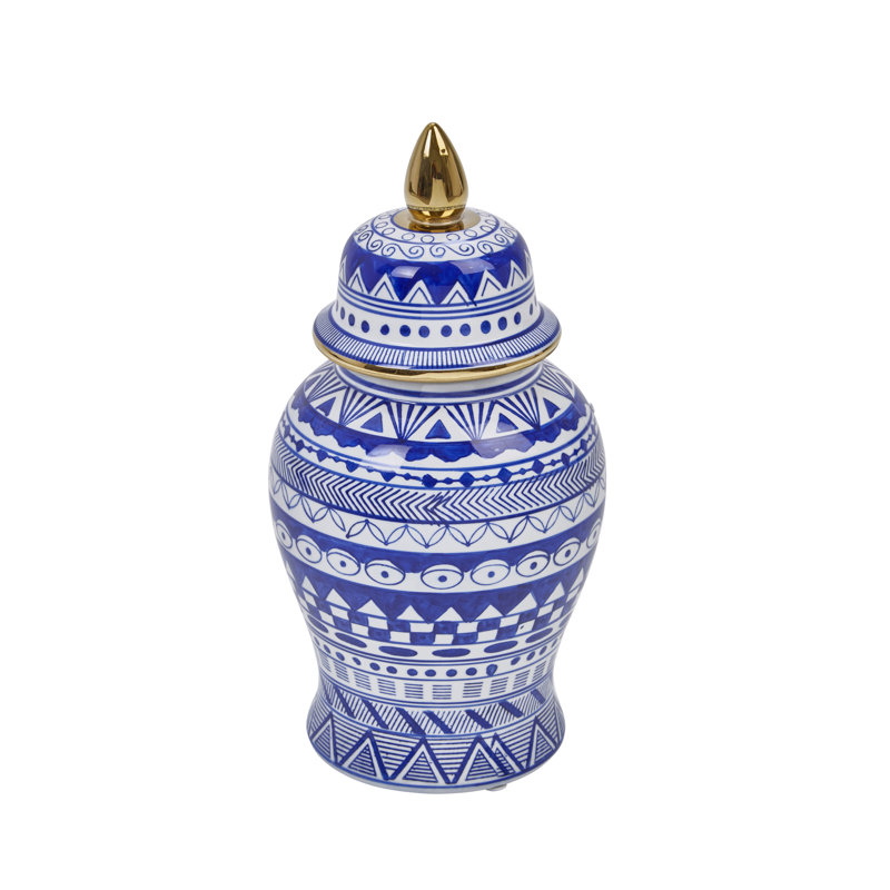 Patterned Eclectic Temple Jar with Lid