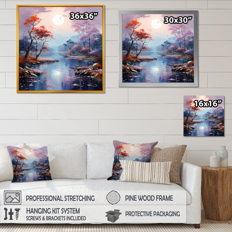 «Mystical Lakes Charm», impression sur toile, Cadre naturel flottant, H 16 po x l 16 po x P 1 po