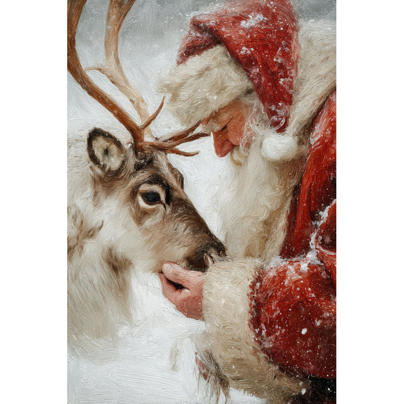 «Santa and Reindeer Close Moment», art mural sur toile tendue, 24 po x 36 po