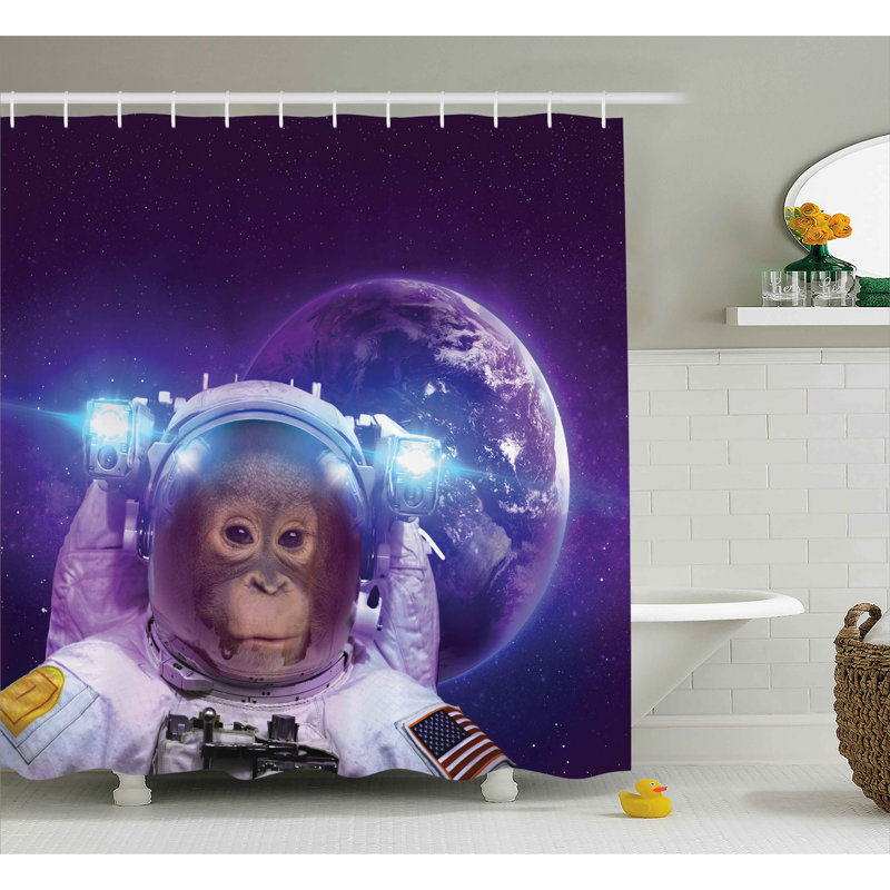 Rideau de douche à simple espace extérieur astrounaut singe, l 69 po x L 75 po