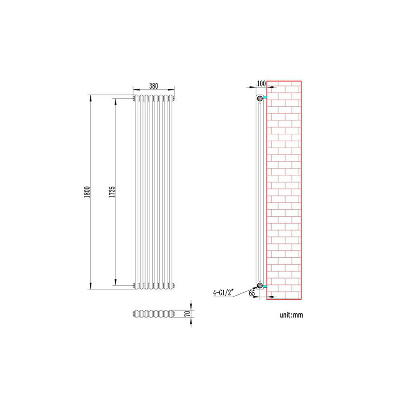 iBathUK Radiator White, 2, 1800cm H x 380cm W x 70cm D
