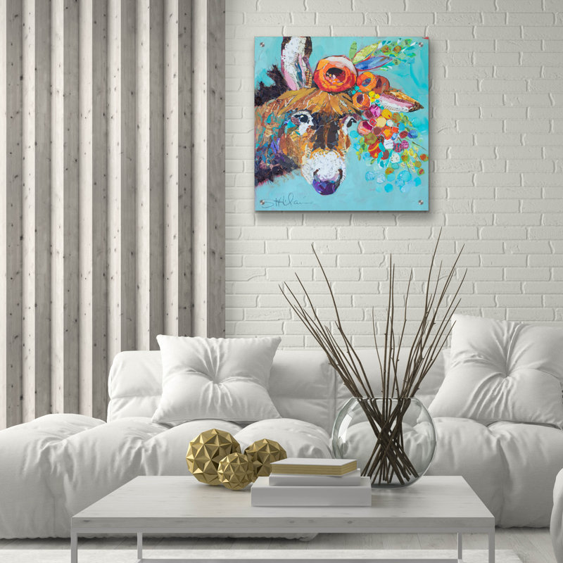 Rosalind Wheeler «Floral Donkey» par St. Hilaire Elizabeth, art mural en verre acrylique, 36 po x 36 po