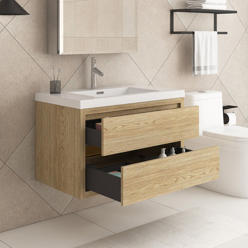 Meuble-lavabo simple 36 po avec comptoir et tiroirs à fermeture en douceur 36 po, Naturel