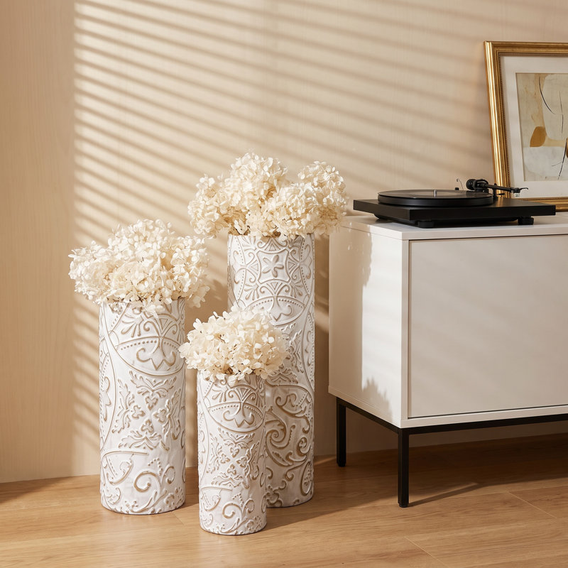 Grand vase de sol décoratif en métal émaillé, lot de 3
