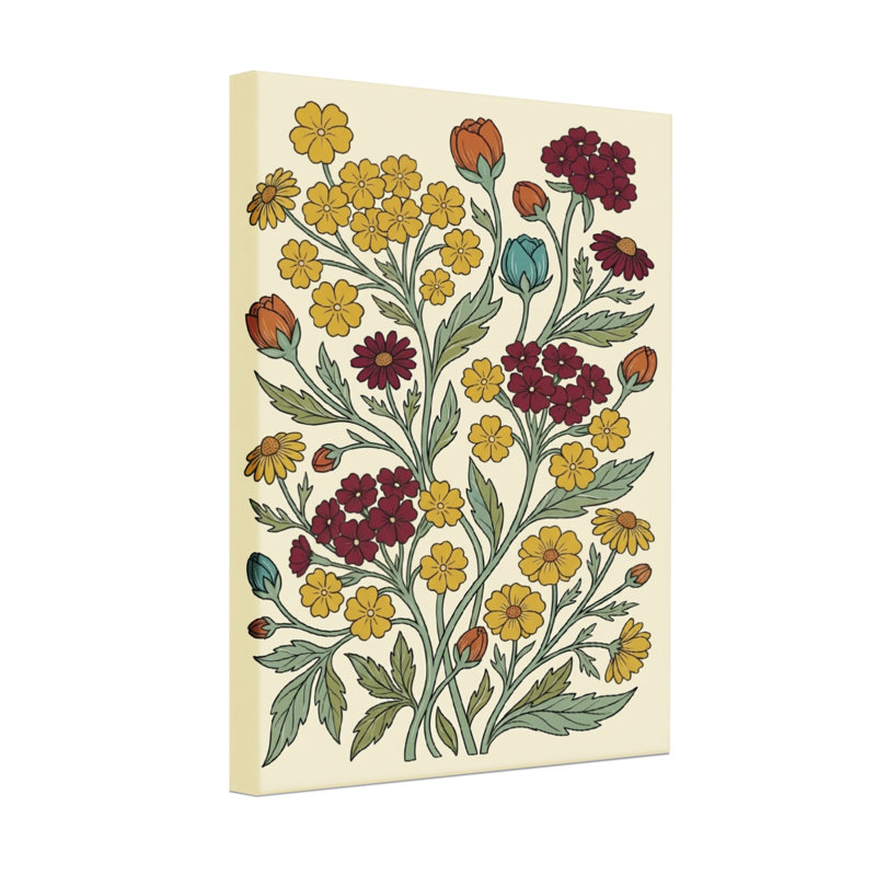 Plantes et fleurs avec motif floral jaune et rouge