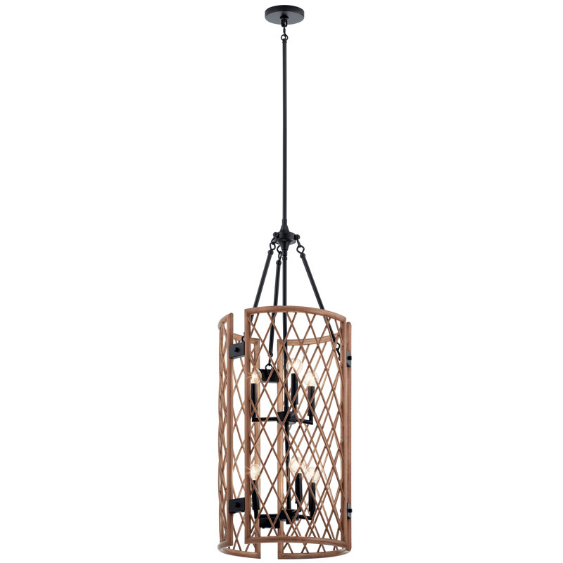 6 - Light Dimmable Drum Chandelier, Palm