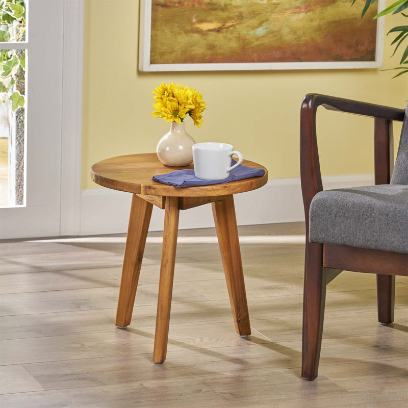  Charmine Acacia Wood Patio Table, Side Table, End Table with Three Legs for Outdoor Rejuvenation and Delight