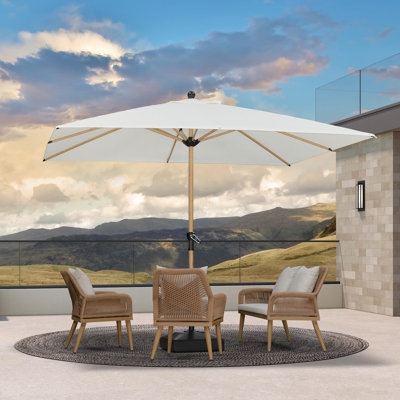 PURPLE LEAF Parasol de table d'extérieur rectangulaire en aluminium 9 pi x 11,5 pi avec 8 baleines robustes et manivelle pour terrasse de jardin, crème