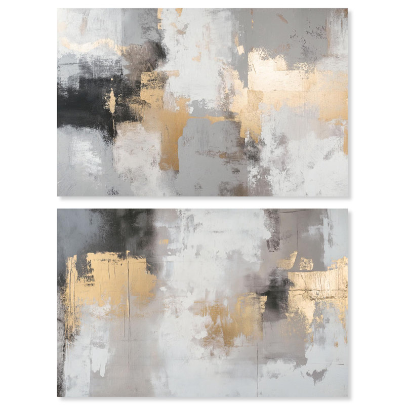 «Neutral Luxe Harmony», ensemble de 2 reproductions d'art sur toile abstraites par Art Remedy, tendues dans une galerie, 54 x 36