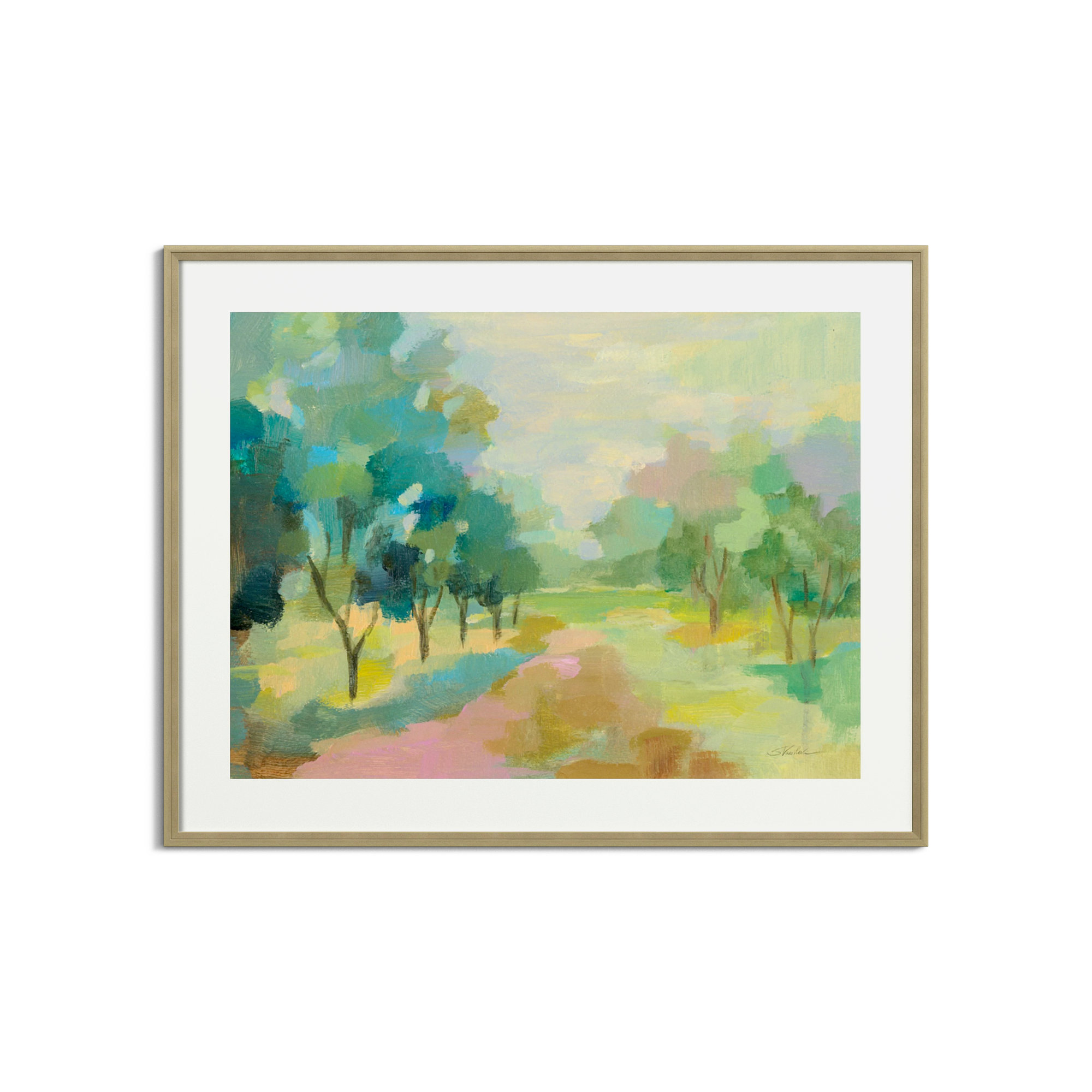 Sunrise Forest by Silvia Vassileva, 33" H x 42" W, Champagne Framed Paper