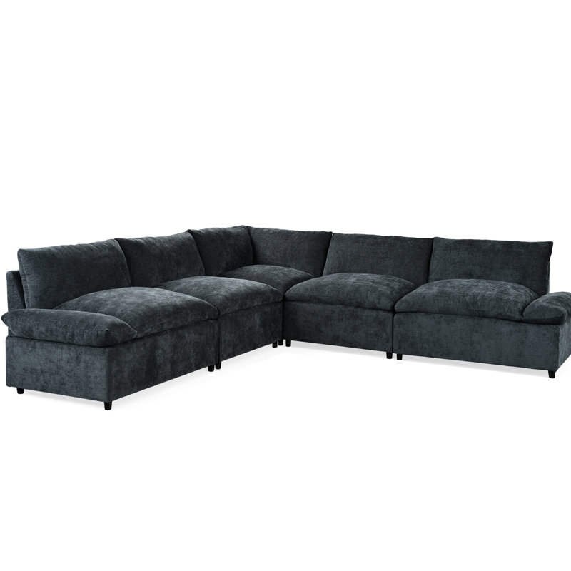 Canapé modulaire gris foncé avec cadre et compartiments de rangement cachés de 115,5 po de profondeur