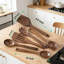 Ensemble d'ustensiles de cuisine en bois de noyer noir fait à la main, 6 cuillères et spatules de cuisson avec poignée longue pour batterie de cuisine antiadhésive, naturelle et non toxique