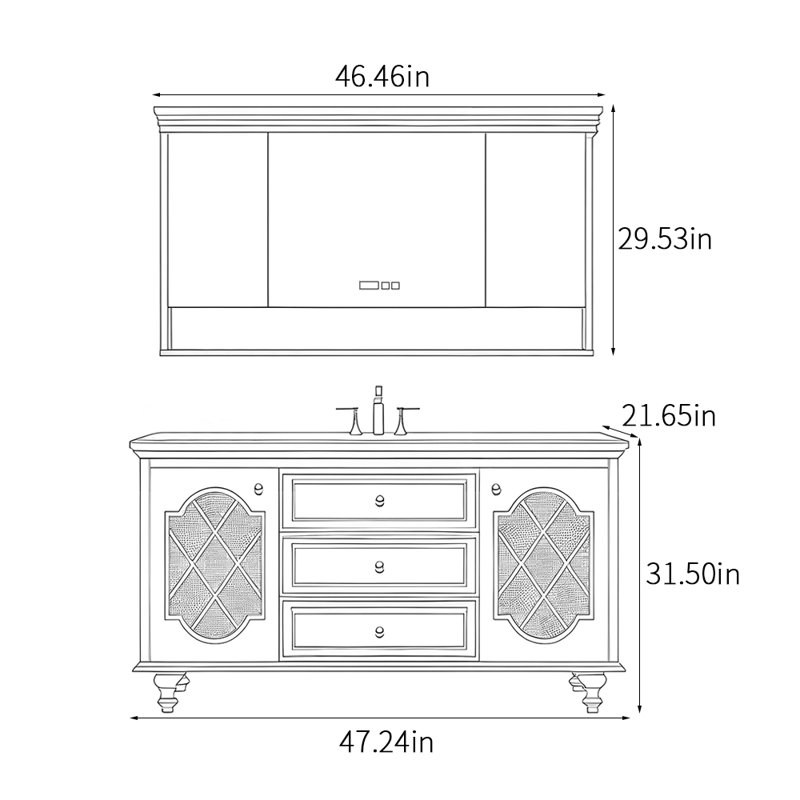 Armoire de salle de bain sur pied de style américain., 47"