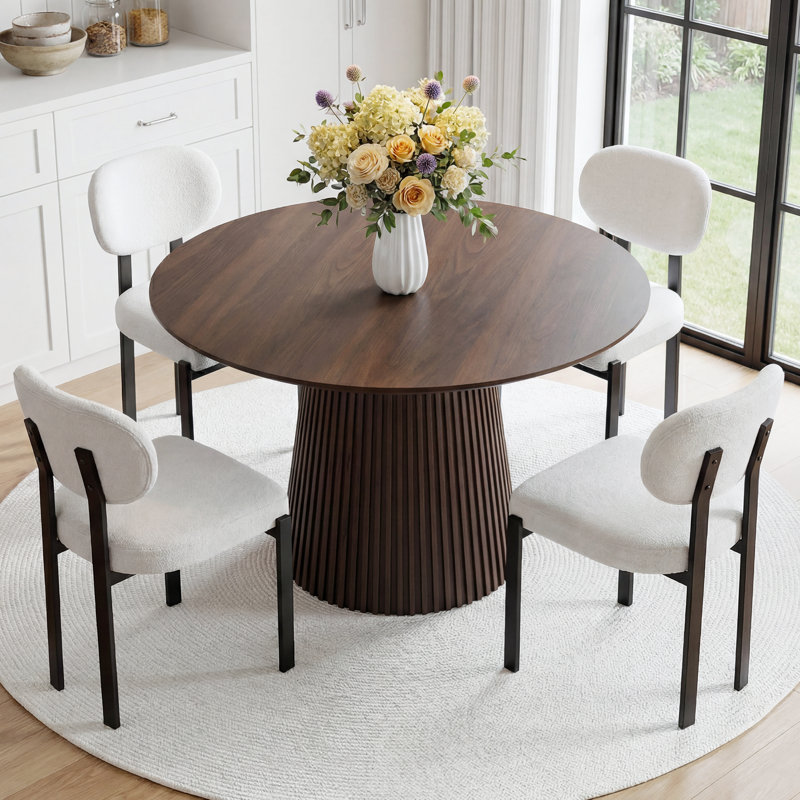 4 - Person Walnut Round Dining Table Set