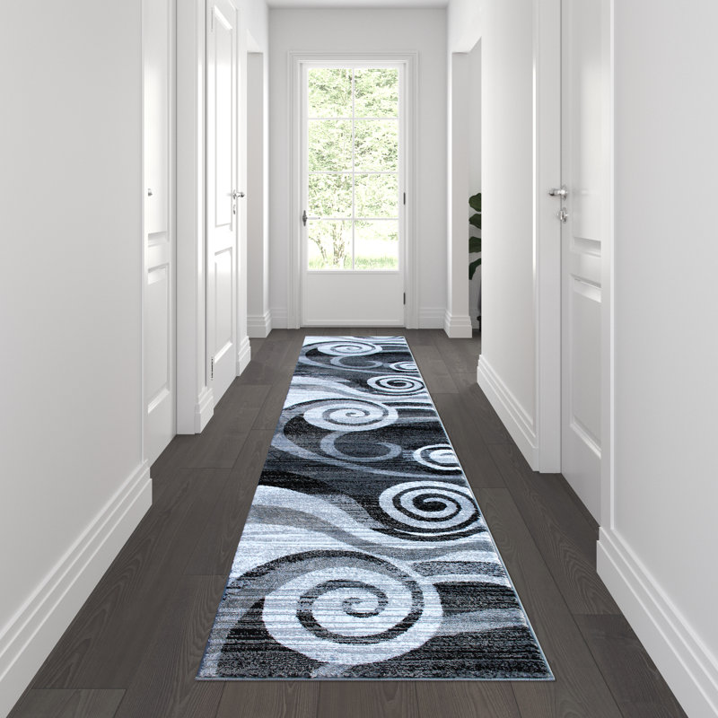Aliodija Modern Swirl Design Olefin Area Rug, Runner 2'4" x 11'