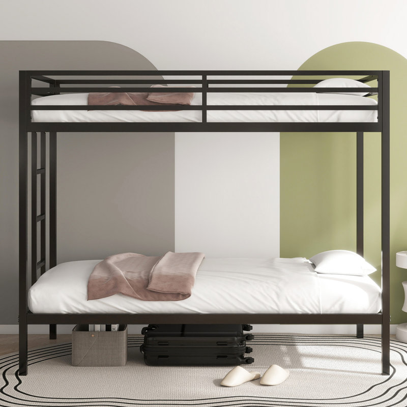 Lit superposé simple au-dessus de métal noir - structure tubulaire carrée robuste, d'abord, espace, sommeil silencieux, assemblage rapide, convient aux matelas standard