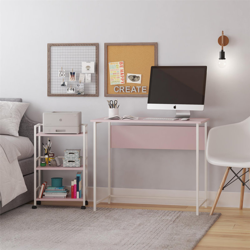Didem Metal Base Computer Desk, Pink/White