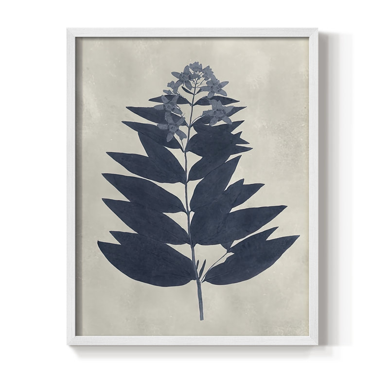 Navy Pressed Flowers IV Framed Print - Solid Wood, 11" H x 9" W, White