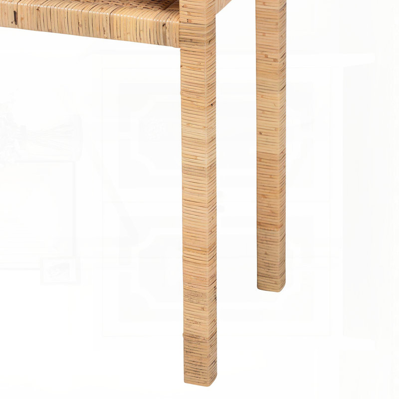 Console bohème en rotin et bois d'acacia avec tablette ouverte