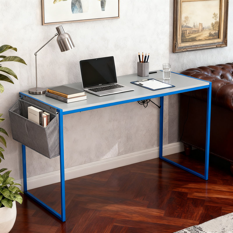 Parinita Study Desk – Sleek & Stylish Workstation for Small Spaces, 30" H x 47.2" W x 18.9" D, White/Blue