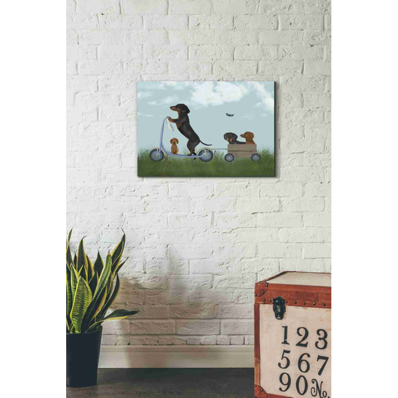 «Dachshund Scooter» par Fab Funky, art mural sur toile, H 18 po x l 26 po x P 0,75 po