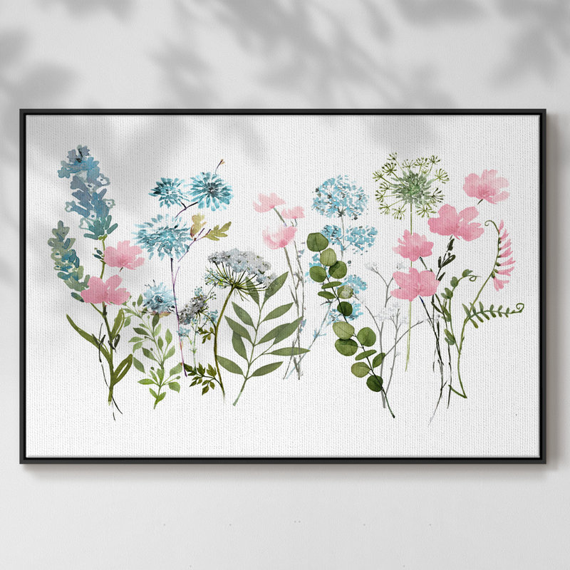 Prairie de printemps, H 17 po x l 25 po x P 2 po, Toile avec cadre flottant noir