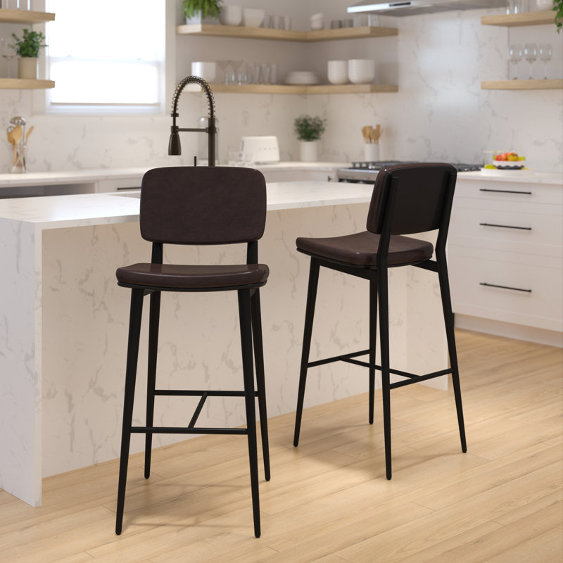 Tabourets de bar Barbarajo LeatherSoft avec repose-pieds intégré en fer, Brun