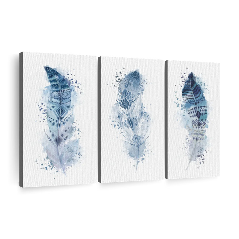 «Feather Ethnic Patterns Splash» sur toile, H 28 po x l 45 po x P 1,25 po