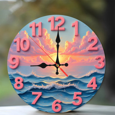 Horloge murale océan avec chiffres roses décor marin